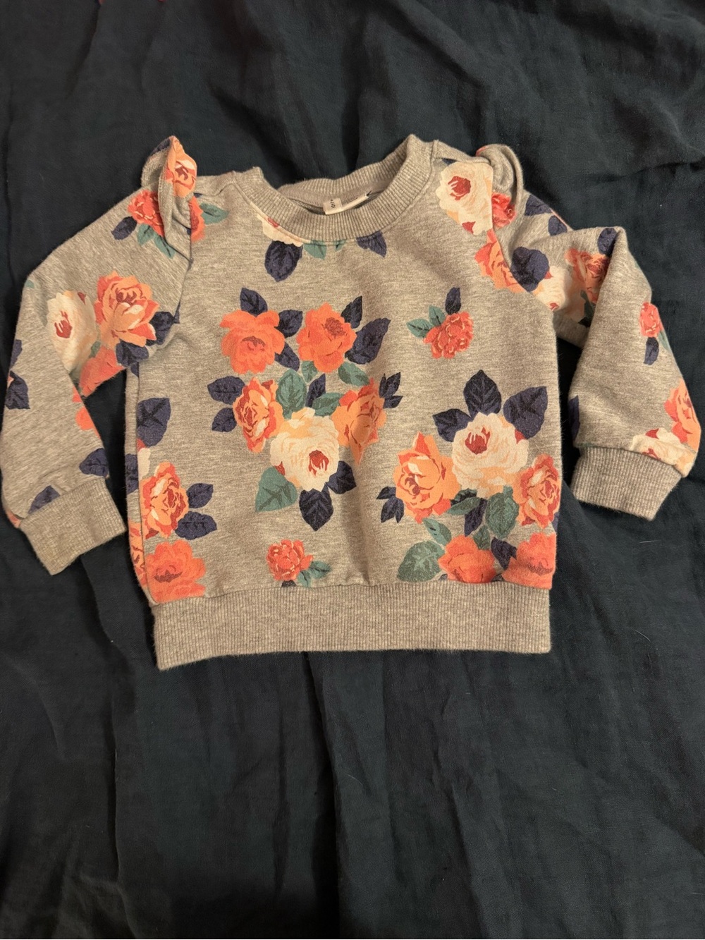 Janie and Jack Grey Sweatshirt with Coral and Navy Floral Print